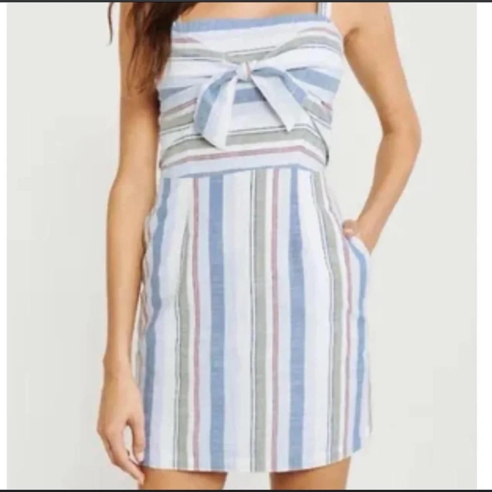 abercrombie‎ & fitch blue white red green striped mini dress size XS pockets​